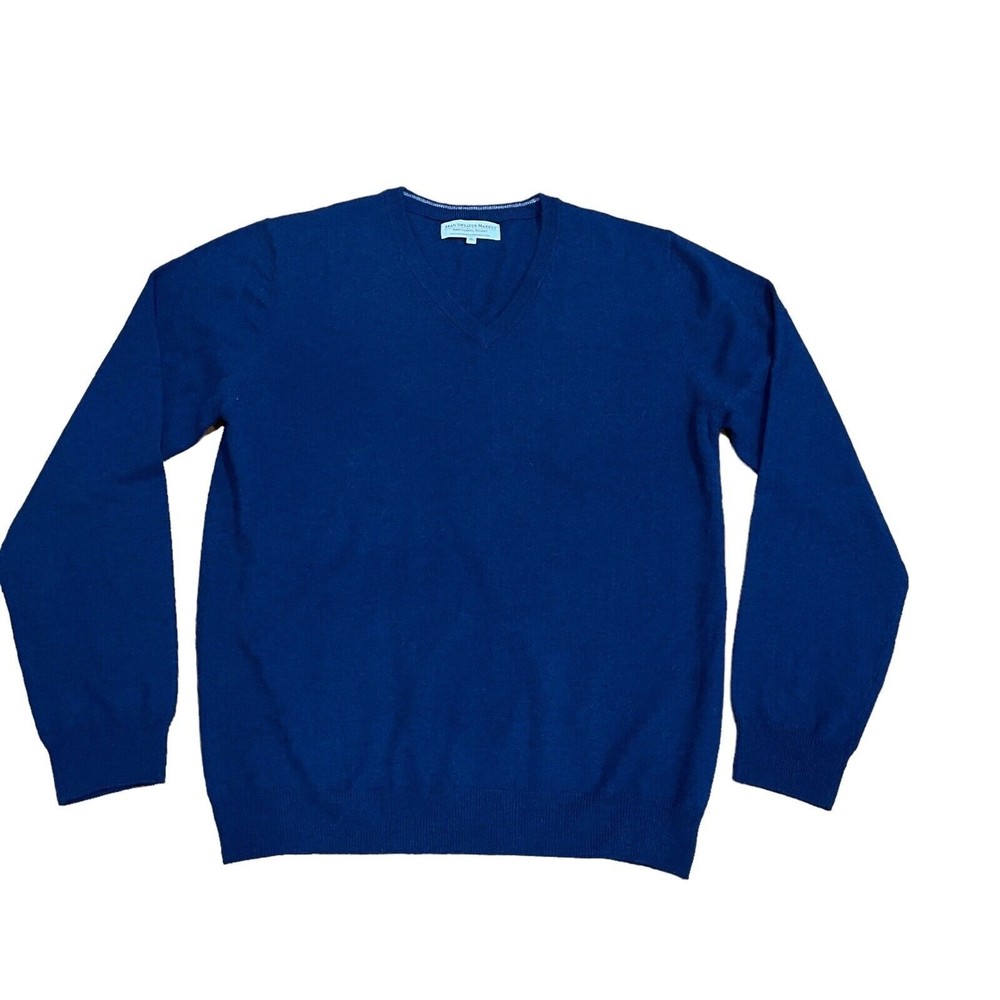 Aran Sweater Market Mens V Neck Lambswool Pullover Sweater Size XL Navy Blue EUC - Picture 2 of 9